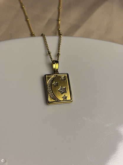 Crescent stars dimond necklace