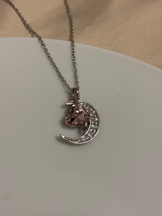 Crescent pink heart necklace